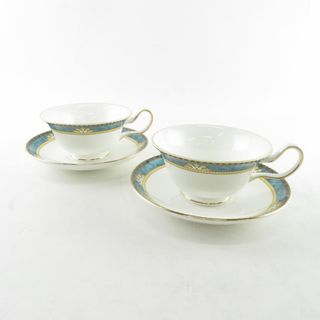 ウェッジウッド(WEDGWOOD)の美品 WEDGWOOD ウェッジウッド カーゾン ティーカップ＆ソーサー 2客 ペア ピオニー 金彩 SU6712H (グラス/カップ)