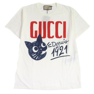 未使用品□GUCCI グッチ 2022年製 717422 コットン100％ ネコ ロゴプリント クルーネック カットソー 半袖Ｔシャツ アイボリー S 箱付き イタリア製 正規品 メンズ