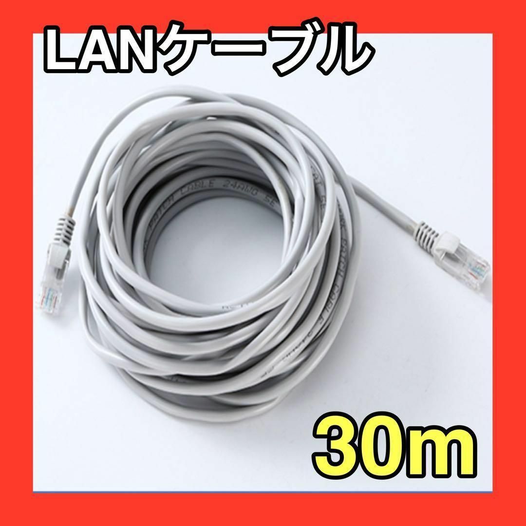 LANケーブル　30m　グレー　灰色　CAT5e 事務所　テナント　自宅 スマホ/家電/カメラのPC/タブレット(PC周辺機器)の商品写真