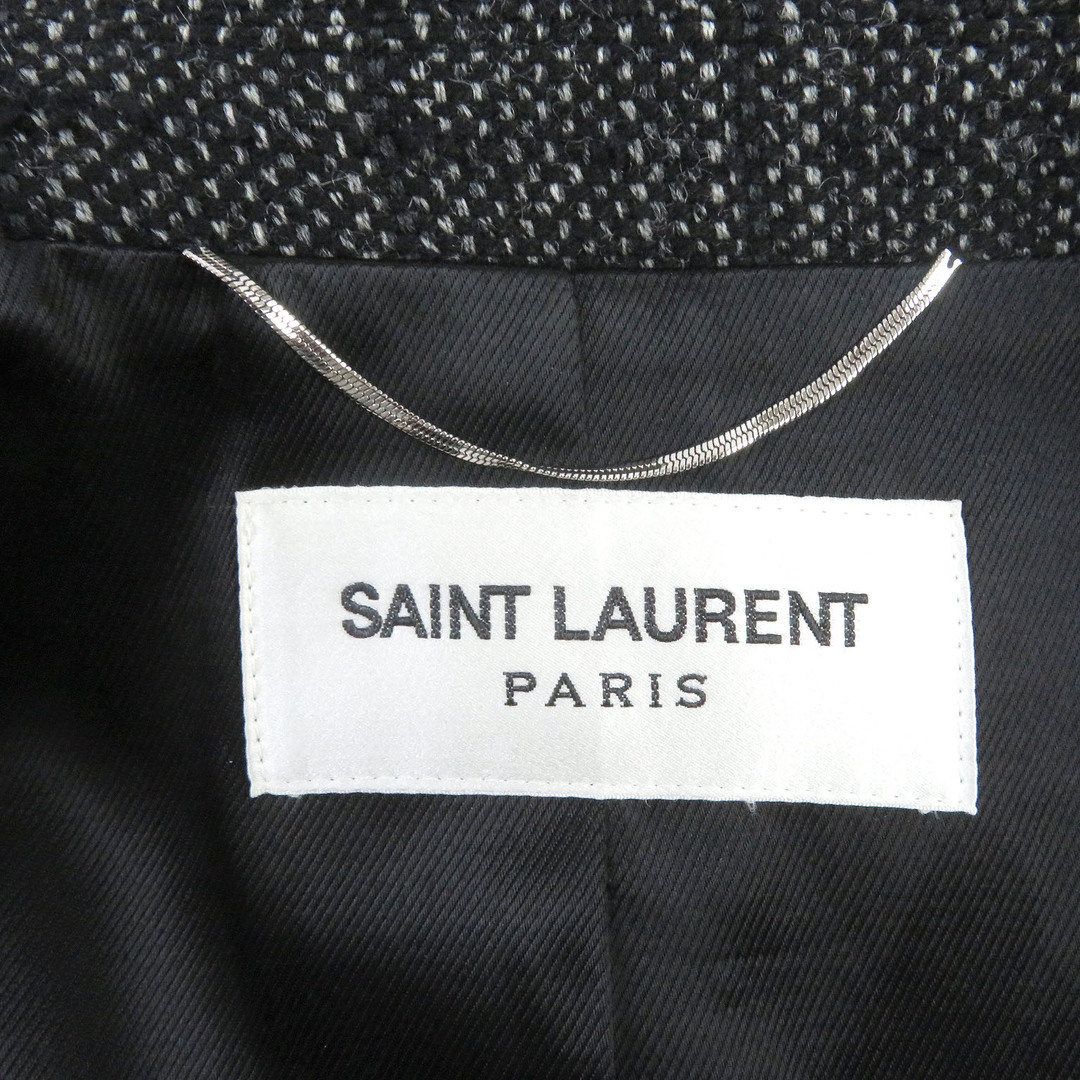 Saint Laurent(サンローラン)の極美品□SAINT LAURENT PARIS サンローランパリ 2019年製 574784 ウール 織柄 ロゴボタン ツイード ダブルブレスト チェスターコート ブラック 44 イタリア製 正規品 メンズ メンズのジャケット/アウター(チェスターコート)の商品写真