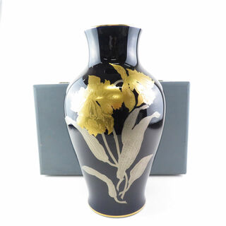 OKURA 大倉陶園 瑠璃 金蝕 カトレア 花瓶 H35 金彩 フラワーベース 花器 花びん SU5463Z (花瓶)