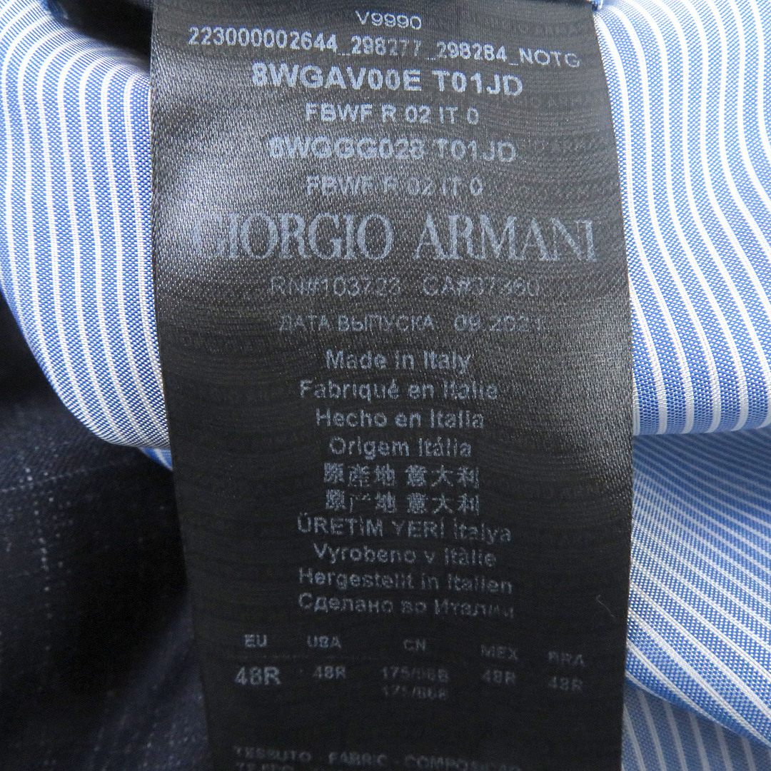 Giorgio Armani(ジョルジオアルマーニ)の極美品□GIORGIO ARMANI ジョルジオアルマーニ 2021年製 ウール シルク SOHO 黒タグ 織柄 ピークドラペル シングルスーツ 上下セットアップ ネイビー 48 ハンガー付き イタリア製 正規品 メンズ メンズのスーツ(セットアップ)の商品写真