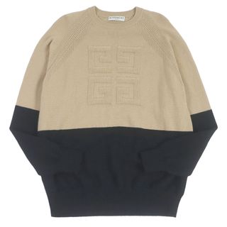 ジバンシィ(GIVENCHY)の美品□GIVENCHY ジバンシィ 2019年製 カシミヤ100％ 4G エンボスロゴ バイカラー ロングスリーブ セーター ニット ベージュ ブラック S 正規品 メンズ(ニット/セーター)