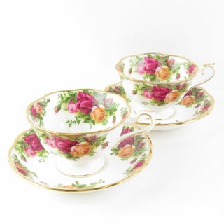 ロイヤルアルバート(ROYAL ALBERT)の美品 ROYAL ALBERT ロイヤルアルバート オールドカントリーローズ ティーカップ＆ソーサー 2客 ペア 金彩 花柄 フラワー 英国 SU5496A2 (グラス/カップ)