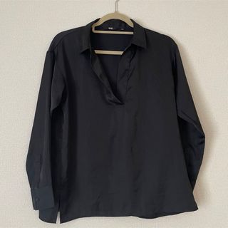 ユニクロ(UNIQLO)のUNIQLO ブラック　長袖ブラウス(シャツ/ブラウス(長袖/七分))