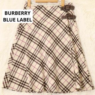 バーバリーブルーレーベル(BURBERRY BLUE LABEL)のバーバリーブルーレーベル　ノバチェック　レザーベルト付き　ラップスカート　フレア(その他)