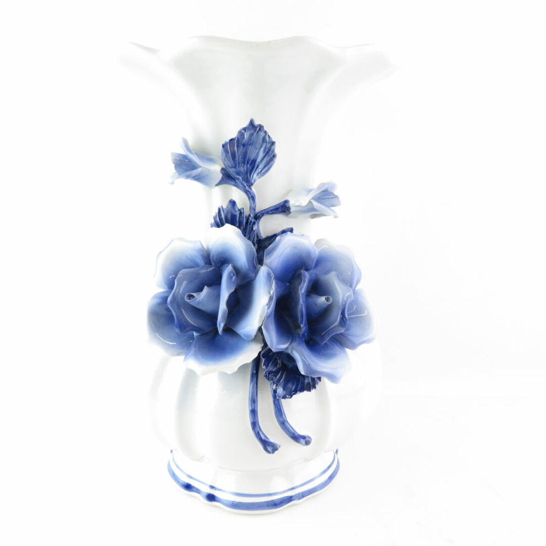 美品 DEMAIN ドマン TO-109 花瓶 陶器 フラワーベース 薔薇 ブルーローズ 立体花 SU5537A2  インテリア/住まい/日用品のインテリア小物(花瓶)の商品写真