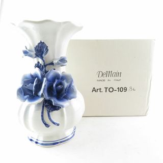 美品 DEMAIN ドマン TO-109 花瓶 陶器 フラワーベース 薔薇 ブルーローズ 立体花 SU5537A2 (花瓶)