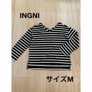 イング(INGNI)の＊イング：サイズM：黒色のボーダー柄のVネック長袖Tシャツ＊(Tシャツ(長袖/七分))