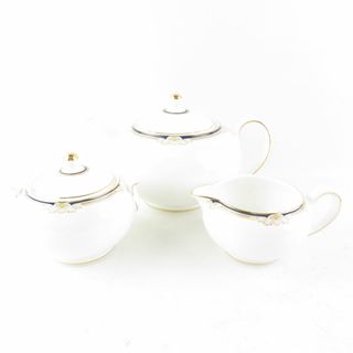 美品 WEDGWOOD ウェッジウッド キャベンディッシュ ティーポット＆クリーマー＆シュガーポット 3点 セット 茶器 ミルク 砂糖 SU5584B3 