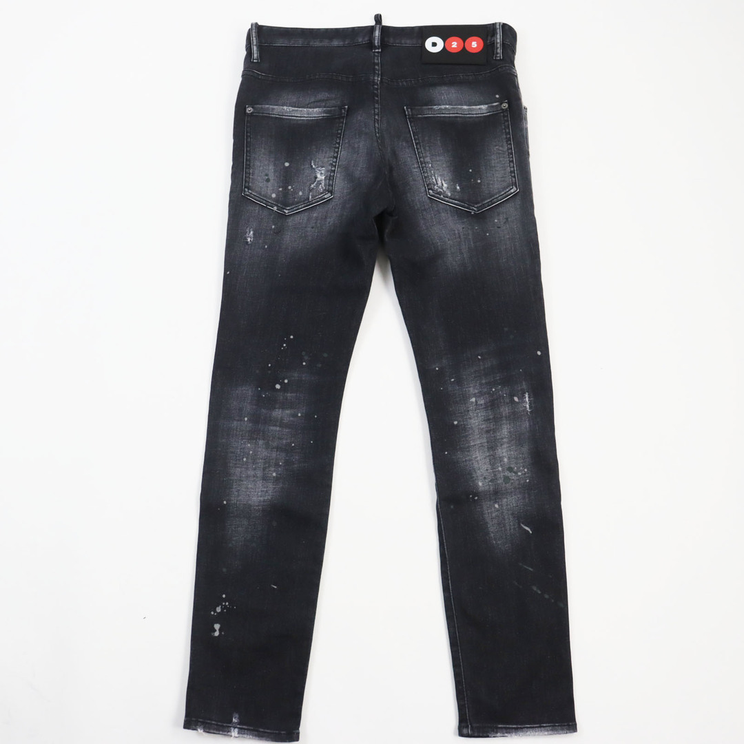 DSQUARED2(ディースクエアード)の美品●DSQUARED2 ディースクエアード 20AW S78LB0037 SKATER JEAN 25周年記念 レザーパッチ付き ペンキ加工 ジーンズ クラッシュデニムパンツ ブラック 48 イタリア製 正規品 メンズ メンズのパンツ(デニム/ジーンズ)の商品写真