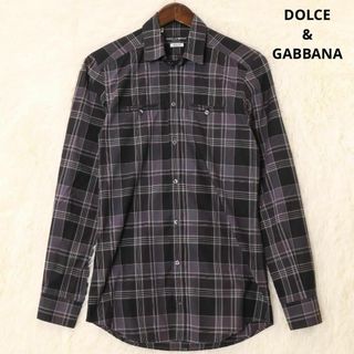 ドルチェアンドガッバーナ(DOLCE&GABBANA)のドルチェ&ガッバーナ　GOLD　チェック柄　パープル系　長袖シャツ　37(Tシャツ/カットソー(七分/長袖))