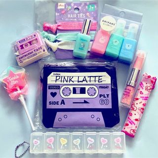 PINK latte ピンクラテ　カセットテープポーチ　パープル　セット