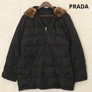 プラダ(PRADA)のプラダ　ビーバーファー　フード付き　ダウンジャケット　ブラック　黒　Mサイズ(ダウンジャケット)