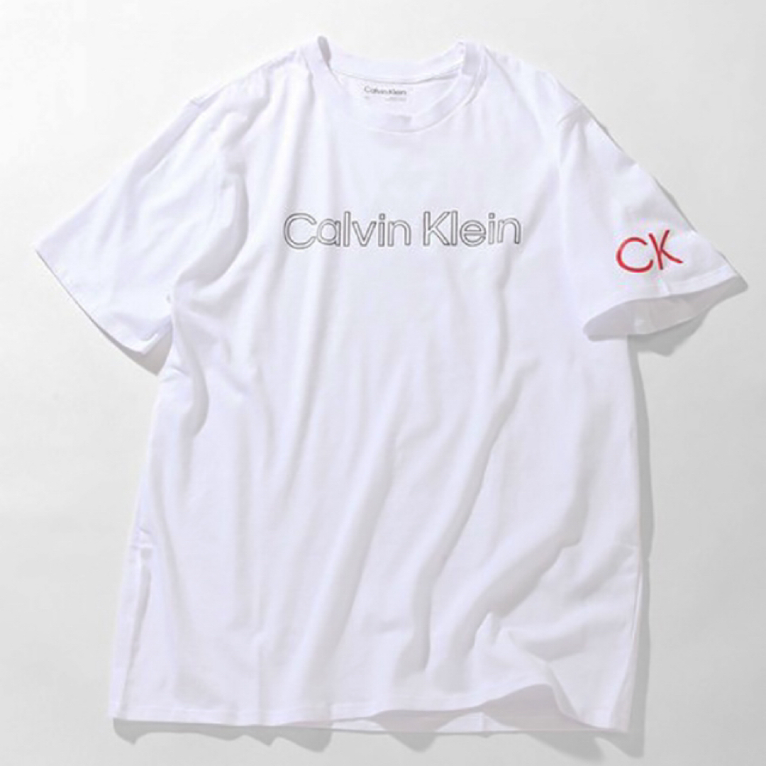 Calvin Klein(カルバンクライン)のカルバンクライン メンズ Tシャツ L 半袖 丸首 ロゴ B,White メンズのトップス(Tシャツ/カットソー(半袖/袖なし))の商品写真