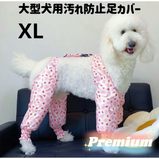 【ペット用】大型犬用　犬服　汚れ防止　足カバー　プレミアムいちご虹柄 XLサイズ(犬)