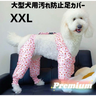 【ペット用】大型犬用　犬服　汚れ防止　足カバー　プレミアムいちご虹柄XXLサイズ(犬)