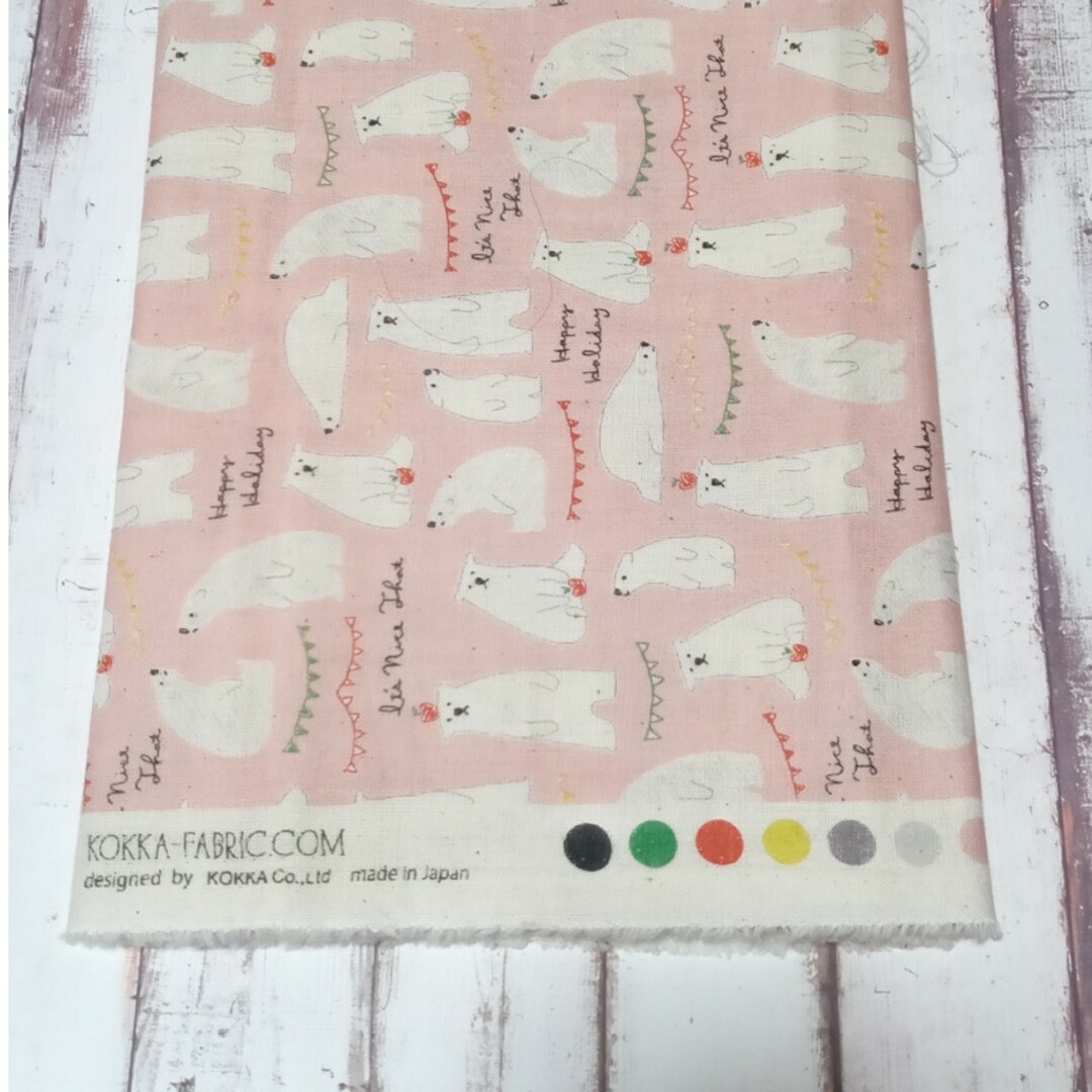 白くま柄　ダブルガーゼ（ピンク） ハンドメイドの素材/材料(生地/糸)の商品写真