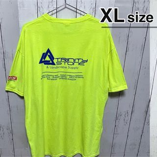 USA古着　Tシャツ　XL　イエロー　蛍光色　企業ロゴ　プリント　オーバーサイズ(Tシャツ/カットソー(半袖/袖なし))