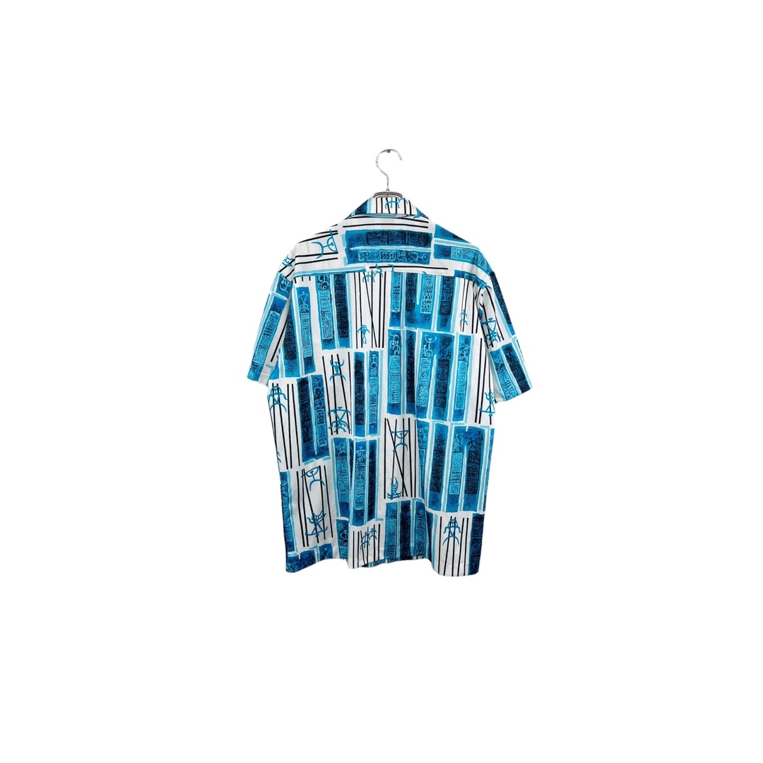 Made in HAWAII NAPILI aloha shirt ナピリ アロハシャツ ブルー サイズL 総柄 オープンカラーシャツ ヴィンテージ ネ メンズのトップス(シャツ)の商品写真