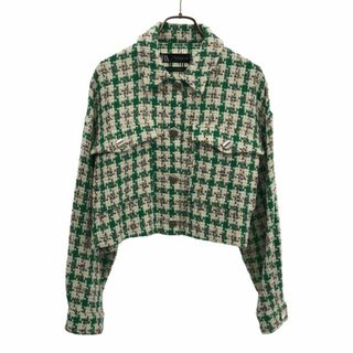 ザラ(ZARA)の未使用 ザラ チェック柄 長袖 ショート丈 ジャケット XS ホワイト×グリーン ZARA タグ付 レディース 古着 【240417】(その他)