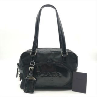 プラダ(PRADA)の良品 PRADA プラダ ビッグ ロゴ テスート ナイロン ミニ ボーリング ハンド ワンショルダー バッグ ブラック a3176(ハンドバッグ)