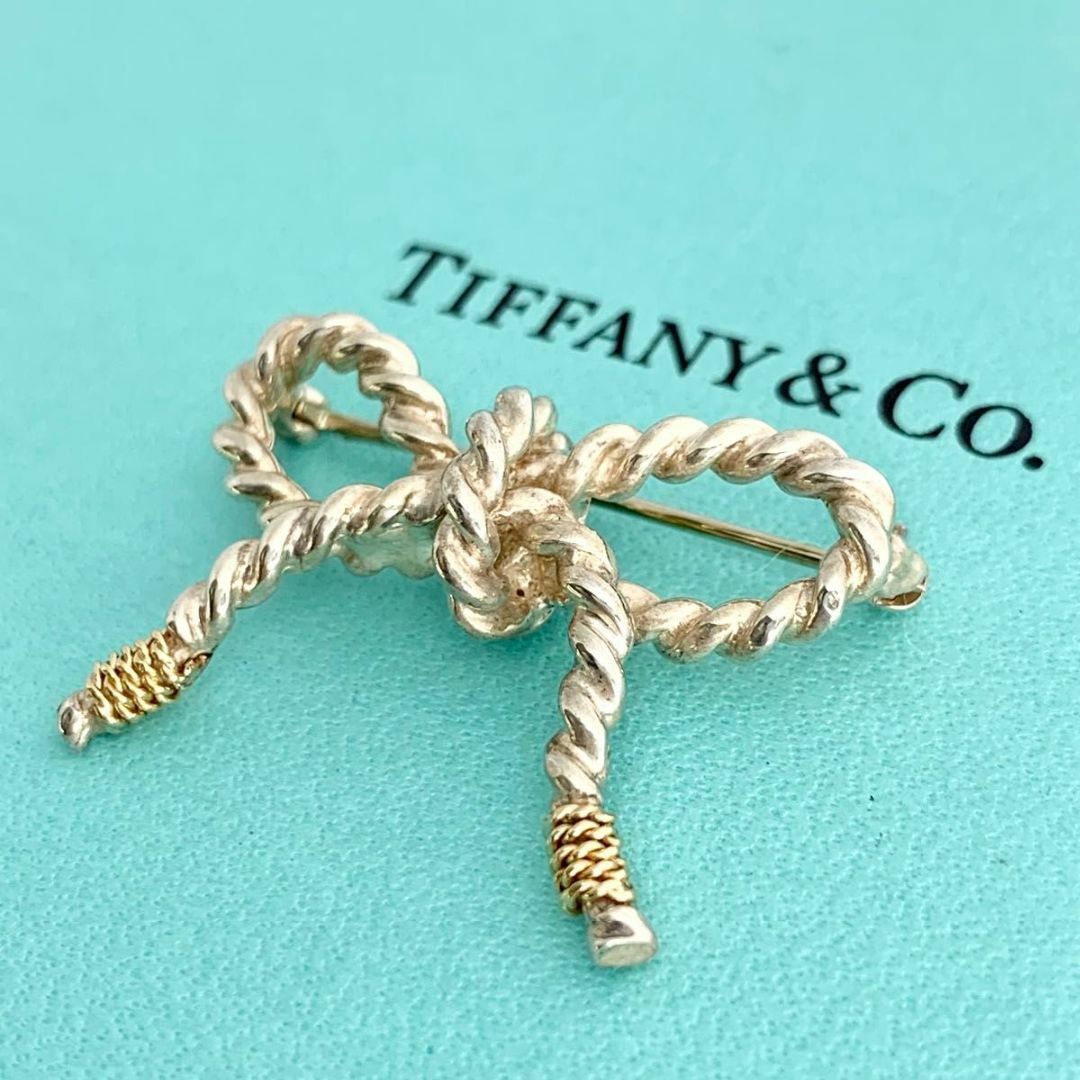 Tiffany & Co.(ティファニー)のティファニー 希少 ツイスト コンビ リボン ブローチ シルバー K18 レディースのアクセサリー(ブローチ/コサージュ)の商品写真