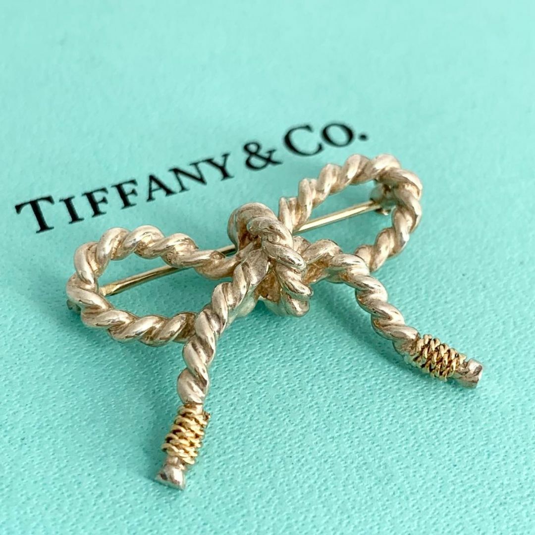 Tiffany & Co.(ティファニー)のティファニー 希少 ツイスト コンビ リボン ブローチ シルバー K18 レディースのアクセサリー(ブローチ/コサージュ)の商品写真