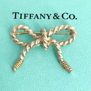 ティファニー(Tiffany & Co.)のティファニー 希少 ツイスト コンビ リボン ブローチ シルバー K18(ブローチ/コサージュ)