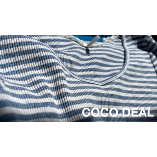 COCO DEAL - COCODEAL ボーダー リブ カットソー キラキラ 水色 白