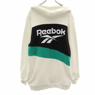 リーボック(Reebok)のリーボック 長袖 ミニワンピース XOT ホワイト Reebok スウェット 裏起毛 ビッグサイズ フード レディース 古着 【240417】(ミニワンピース)