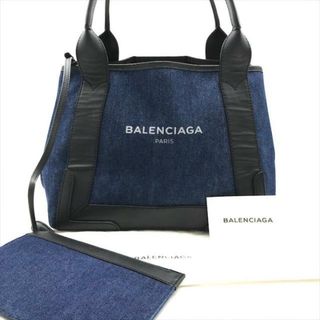 バレンシアガ(Balenciaga)の良品 BALENCIAGA バレンシアガ ネイビー カバス S デニム レザー ハンド トート バッグ ポーチ付 a3226(ハンドバッグ)