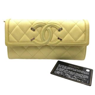 シャネル(CHANEL)の良品 CHANEL シャネル ココマーク キャビアスキン フィリグリー 長財布 ウォレット イエロー a2894(財布)