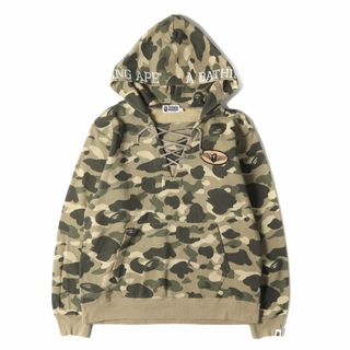 アベイシングエイプ(A BATHING APE)のA BATHING APE ア ベイシング エイプ パーカー サイズ:XXL ワッペン付き 猿迷彩 レースアップ スウェットパーカー ベージュカモ トップス フーディー【メンズ】【中古】(パーカー)