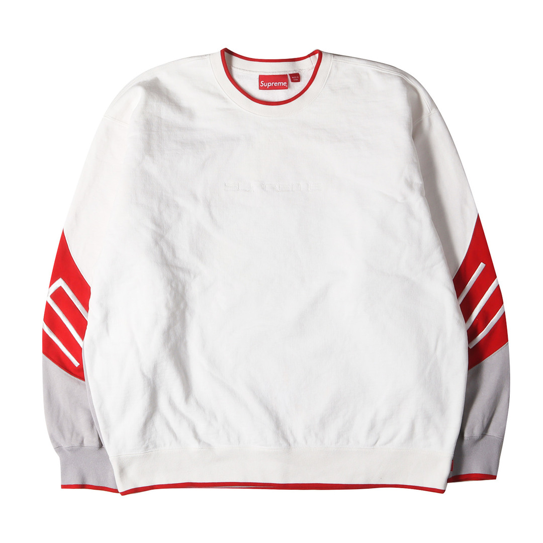 Supreme(シュプリーム)のSupreme シュプリーム スウェット サイズ:XL 22SS バックロゴ 切替し クルーネック スウェットシャツ Stretch Crewneck ホワイト グレー レッド トップス トレーナー【メンズ】【中古】 メンズのトップス(スウェット)の商品写真