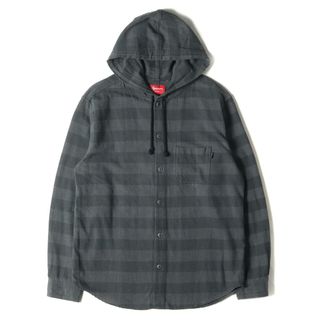 シュプリーム(Supreme)のSupreme シュプリーム シャツ サイズ:M 17AW フード付き バッファローチェック フランネル 長袖シャツ Hooded Buffalo Plaid Flannel Shirt ブラック グレー トップス カジュアルシャツ【メンズ】【中古】(シャツ)