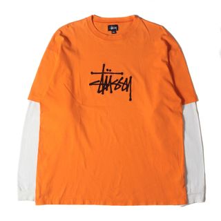 ステューシー(STUSSY)のSTUSSY ステューシー Tシャツ サイズ:XL 00s OLD STUSSY 袖レイヤード ロングスリーブTシャツ USA製 オレンジ ホワイト 90年代 トップス カットソー 長袖【メンズ】【中古】(Tシャツ/カットソー(七分/長袖))