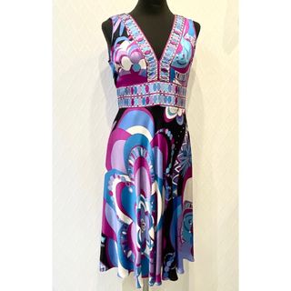 エミリオプッチ(EMILIO PUCCI)のEmilio Pucci エミリオプッチ シルク ワンピース ドレス パープル(ひざ丈ワンピース)