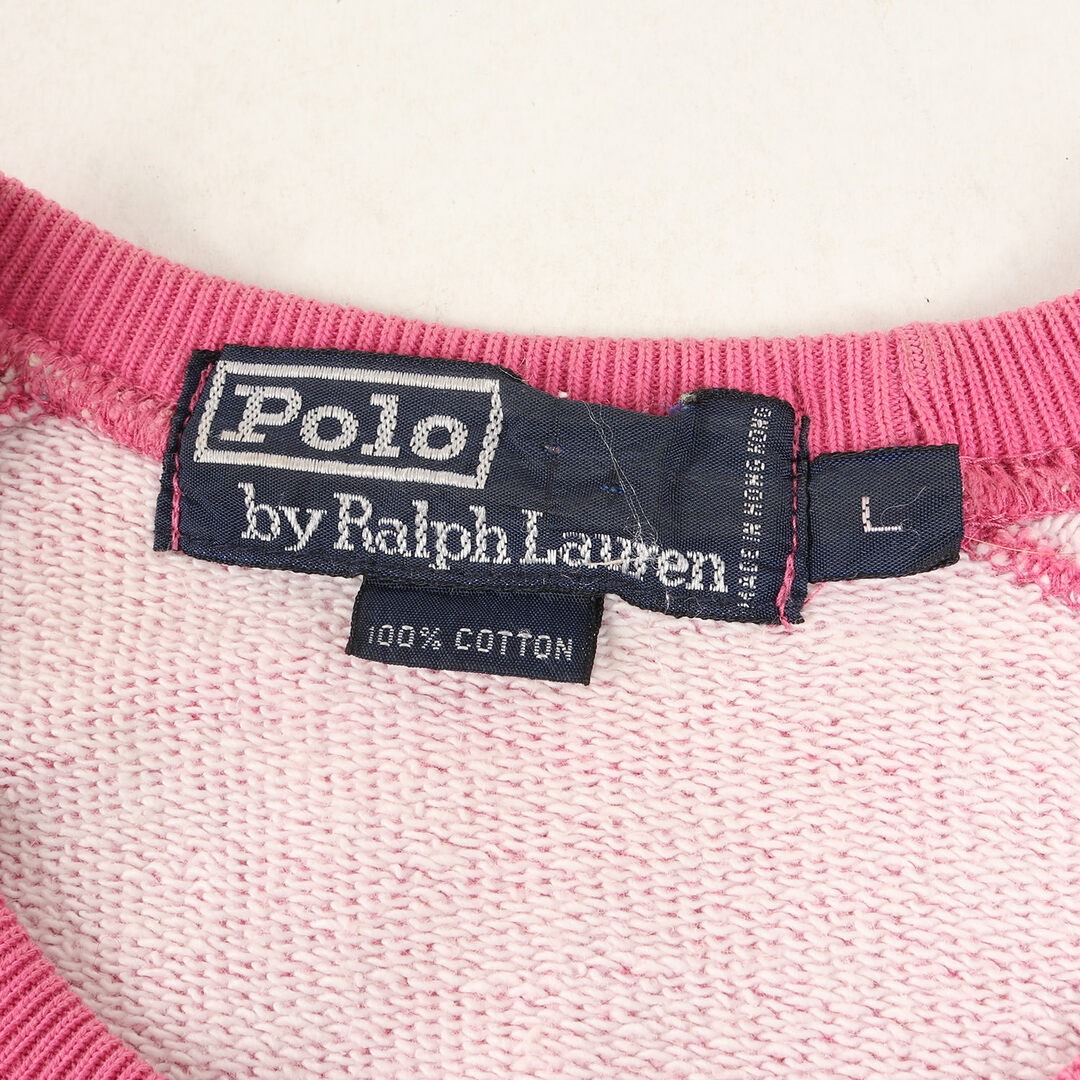 POLO RALPH LAUREN(ポロラルフローレン)のPOLO Ralph Lauren ポロ ラルフローレン スウェット サイズ:L 90s 前V ボーダー ラグラン クルーネック スウェットシャツ ピンク ターコイズ 90年代 古着 トップス トレーナー【メンズ】【中古】 メンズのトップス(スウェット)の商品写真