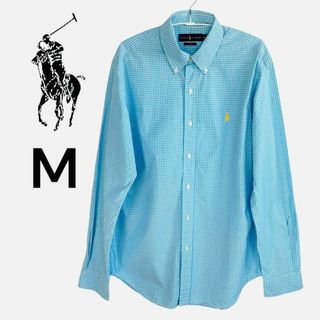 ラルフローレン(Ralph Lauren)のラルフローレン ボタンダウンシャツ ライトブルー ギンガムチェック M 黄ロゴ(シャツ)