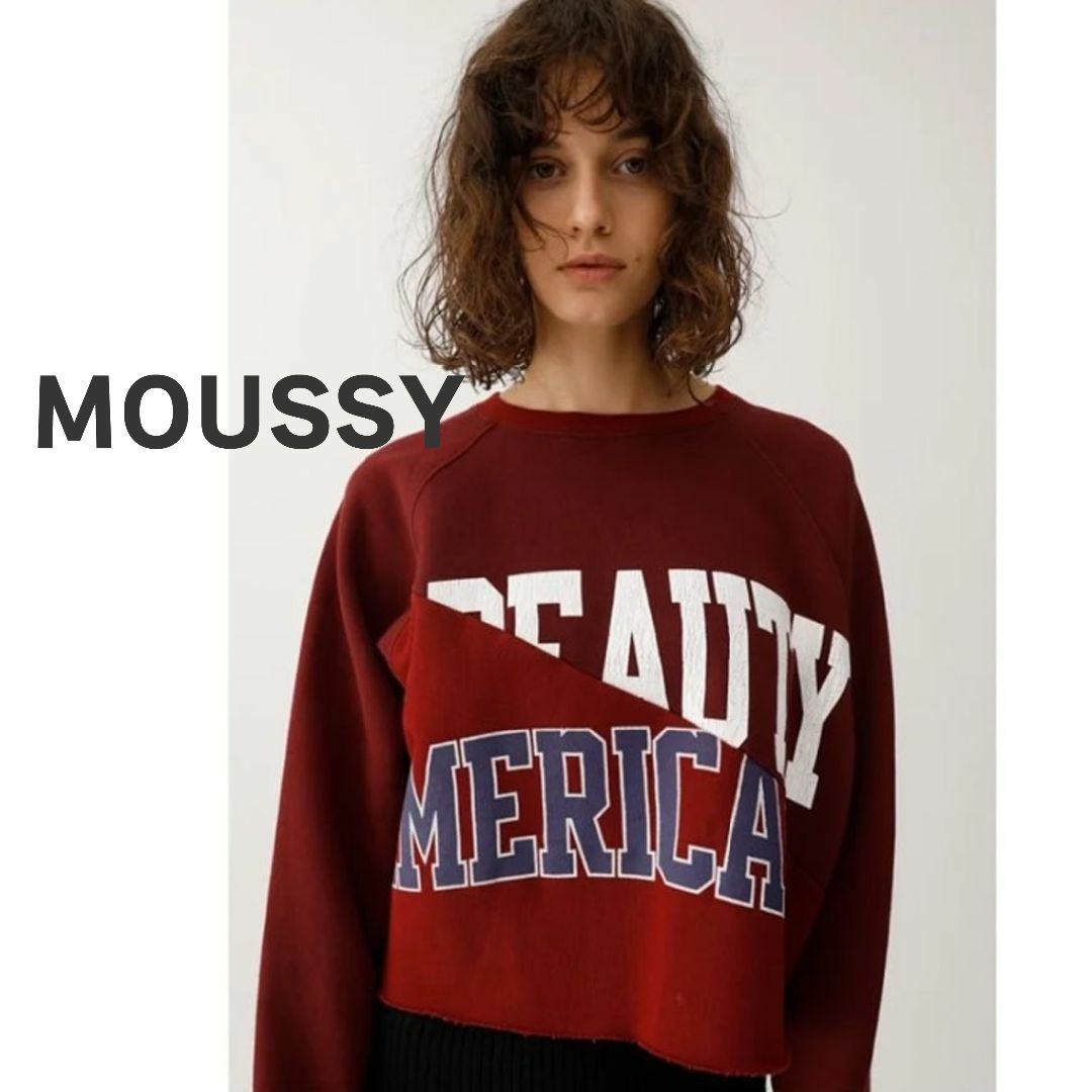 moussy(マウジー)のMOUSSY マウジー　スウェット　トレーナー　赤　レッド　プリント　裏起毛 レディースのトップス(トレーナー/スウェット)の商品写真