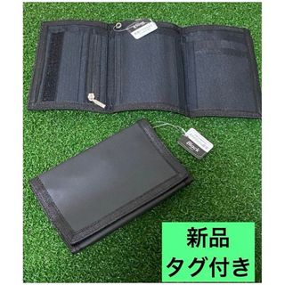 財布　三つ折り　合皮　黒　1個　軽量　マジックテープ　【新品】(財布)