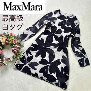 マックスマーラ(Max Mara)の【シルク100%・最高級白タグ】マックスマーラ 長袖 ワンピース 現行タグ (ひざ丈ワンピース)