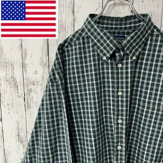 USA古着 ビックサイズ 長袖シャツ ボタンダウンチェック柄 緑 2XL メンズ(シャツ)