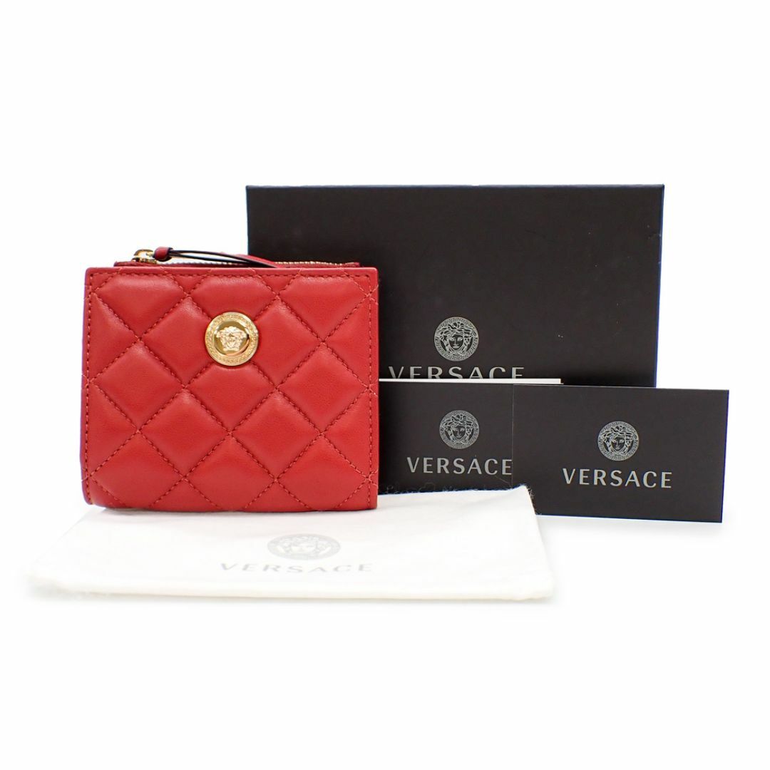 VERSACE(ヴェルサーチ)の新品 ヴェルサーチ 二つ折り財布 メデューサ コンパクトウォレット ナッパレザー レッド ゴールド金具 レディースのファッション小物(財布)の商品写真