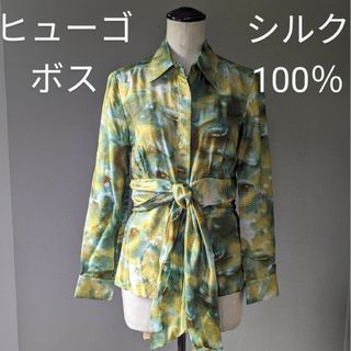 ヒューゴボス(HUGO BOSS)の【美品・シルク】ヒューゴボス　HUGO BOSS 総柄　ブラウス　シャツ(シャツ/ブラウス(長袖/七分))