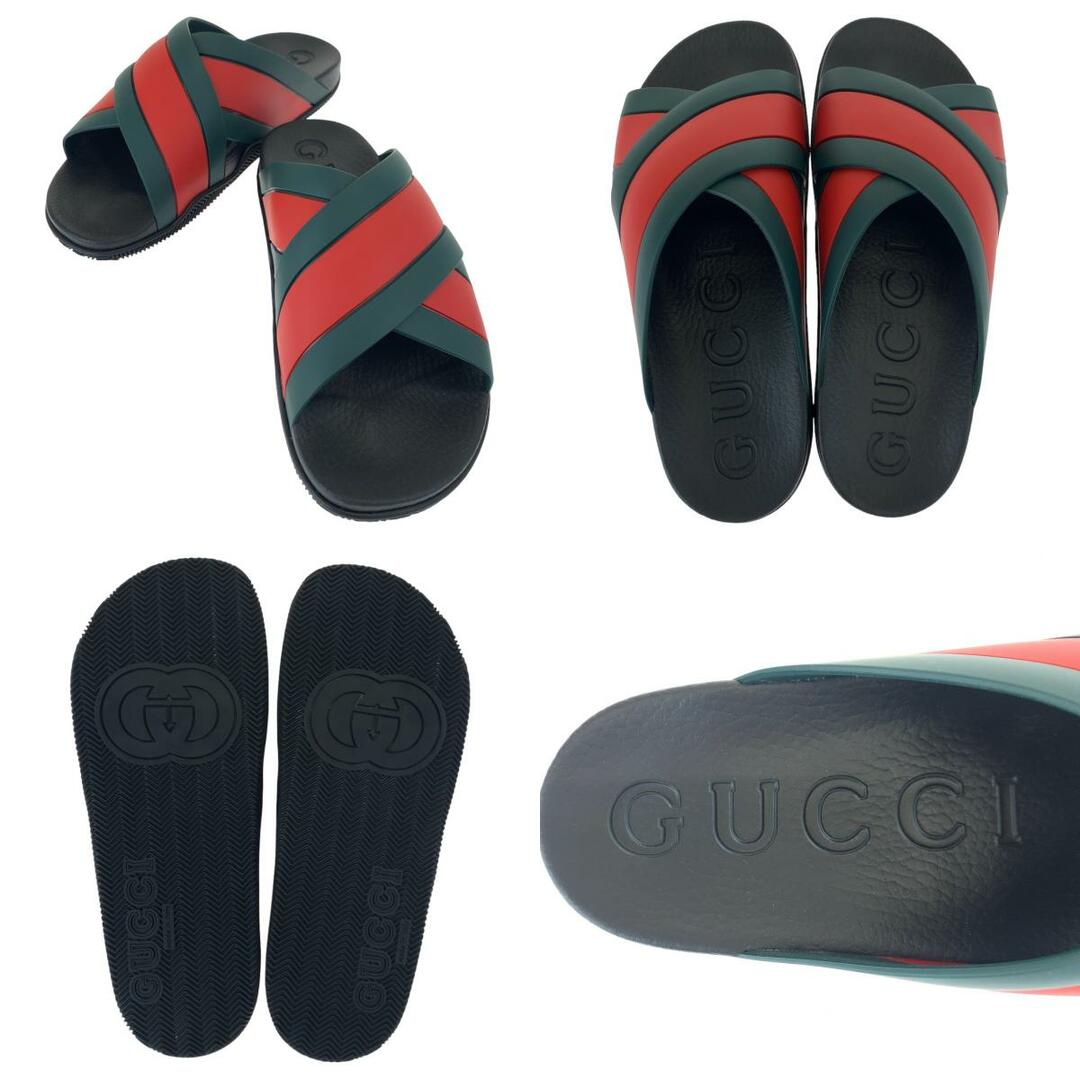 Gucci(グッチ)の新品未使用 GUCCI グッチ シェリーライン クロスラバー サイズ10 ブラック 黒 グリーン 緑 レッド 赤 ビニール 63026 サンダル ビーチサンダル メンズ 405666 【中古】 メンズの靴/シューズ(サンダル)の商品写真