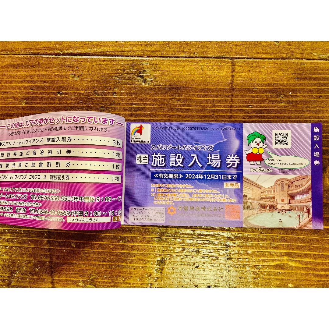 常磐興産　スパリゾートハワイアンズ　株主優待券１冊 チケットの施設利用券(遊園地/テーマパーク)の商品写真