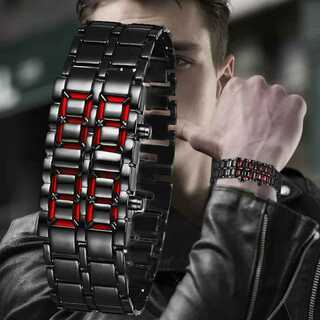 LED デジタル メンズ腕時計 レッドLED クローム ブレスレットタイプ(腕時計)
