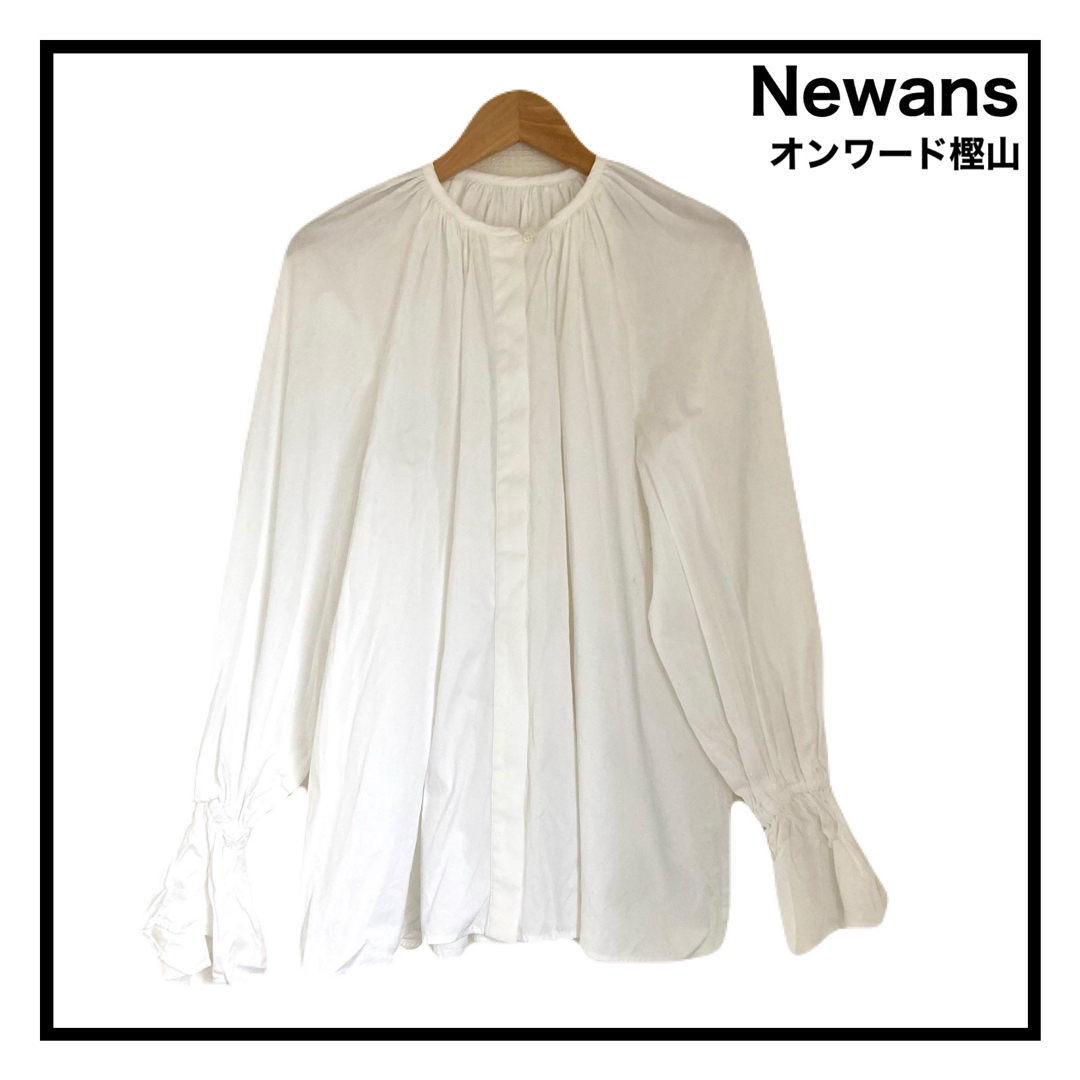 Newans　オンワード樫山　コットンシャツブラウス　ホワイト　ボリューム袖　1 レディースのトップス(シャツ/ブラウス(長袖/七分))の商品写真